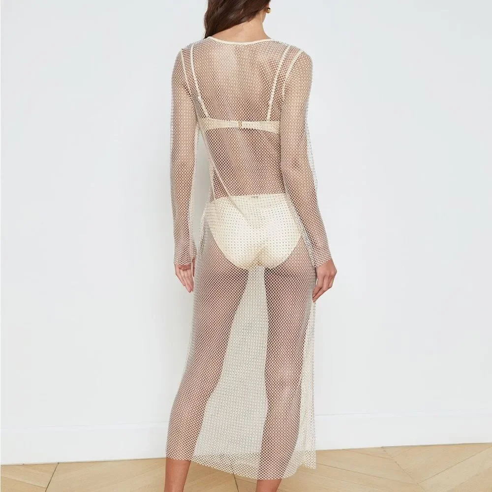 L'AGENCE Sara Mesh Cover-Up Dress In Champagne